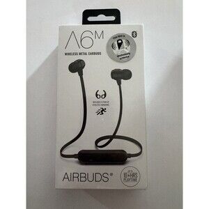 Bluetooth Wireless Metal Earbuds Includes Pair Of Athletic EarHooks, Black NEW